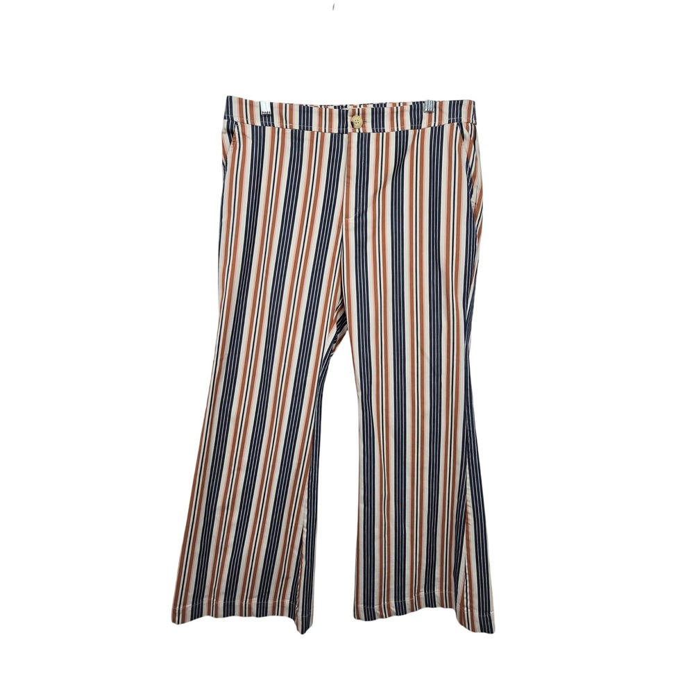 Anthropologie Striped Flare Pants Trousers Womens 12 Multicolor Wide Leg Boho